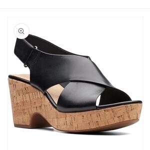 Clarks Maritsa Lara Platform Black Wedge Sandals 7.5